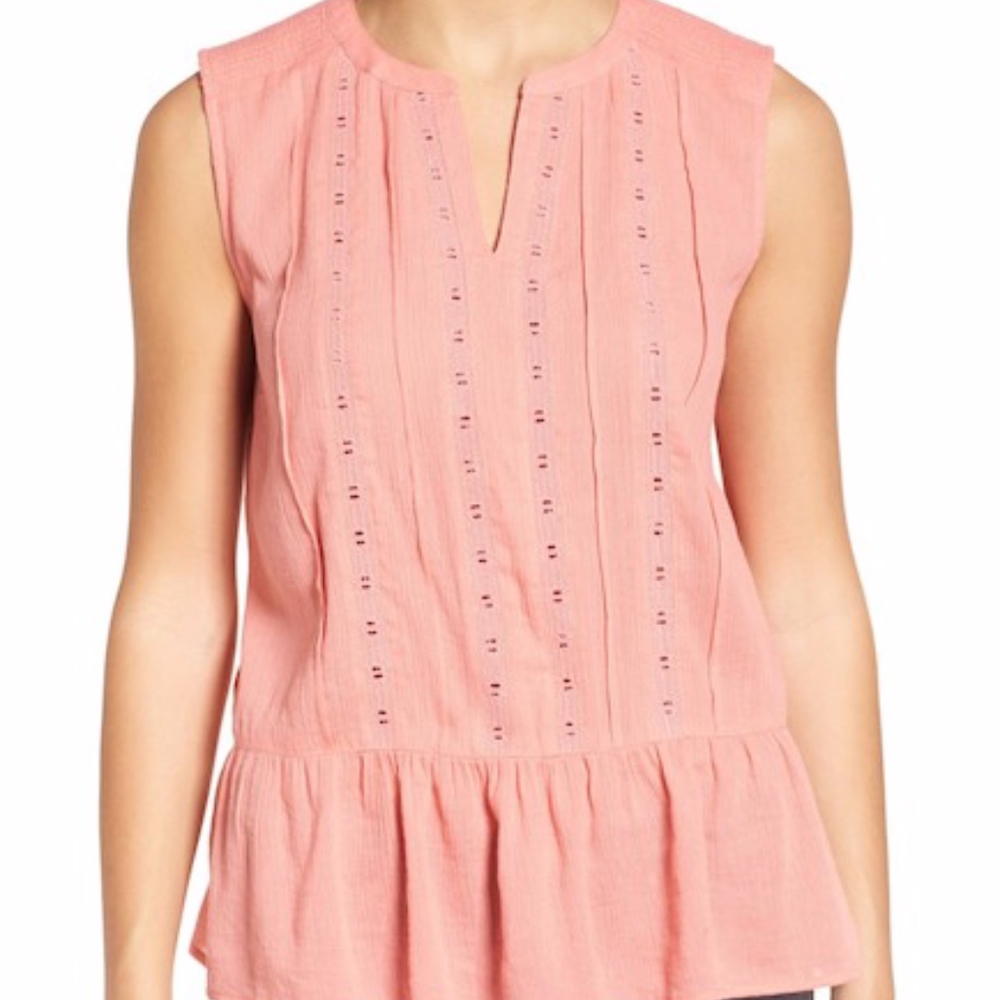 Caslon Lace Trim Sleeveless Ruffle Hem Blouse NWT